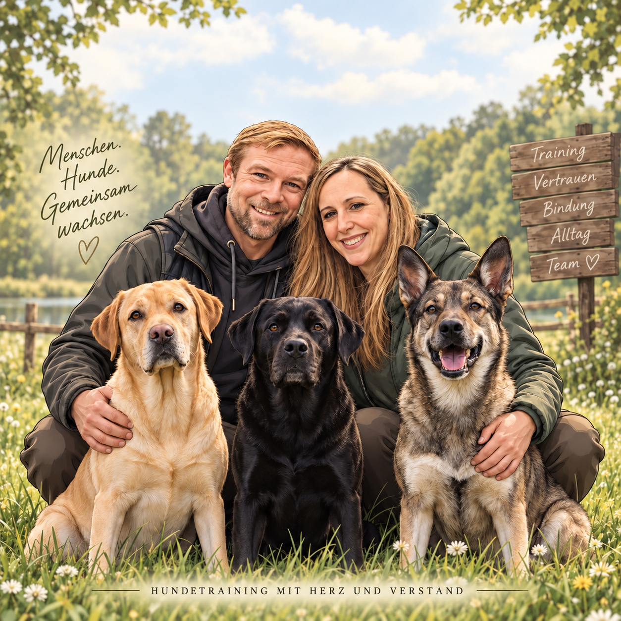 Jan Hellwage und Selina Rand mit ihren Hunden